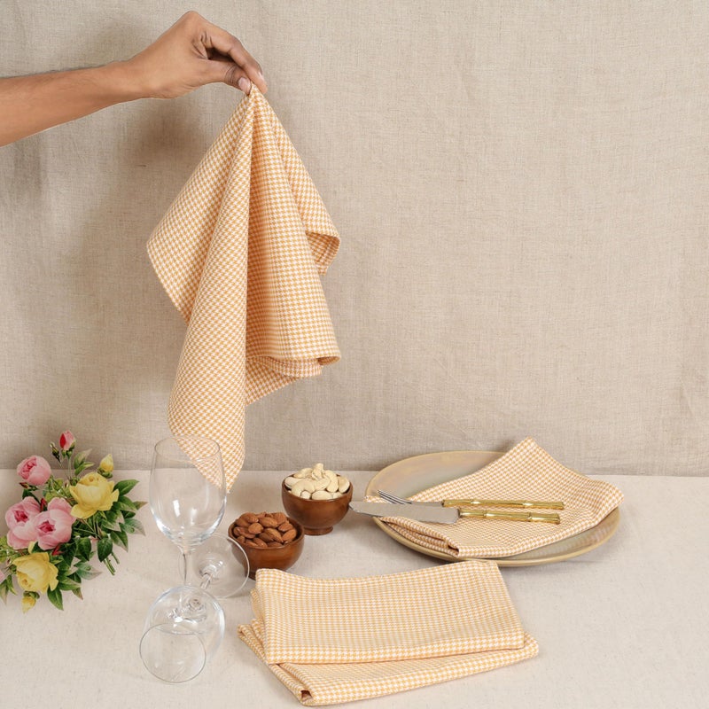 Native Fab 100% Cotton Cloth Napkins 18x18 inches, Houndstooth Dinner Napkins, Set of 12, Soft Breathable Absorbent, Machine Washable Cloth Napkins, Mustard Yellow - Image 3